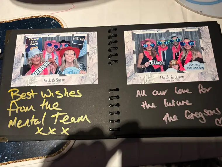 Wedding guest book with Derek & Susan photo booth prints