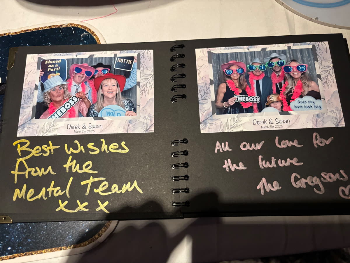 Wedding guest book with Derek & Susan photo booth prints